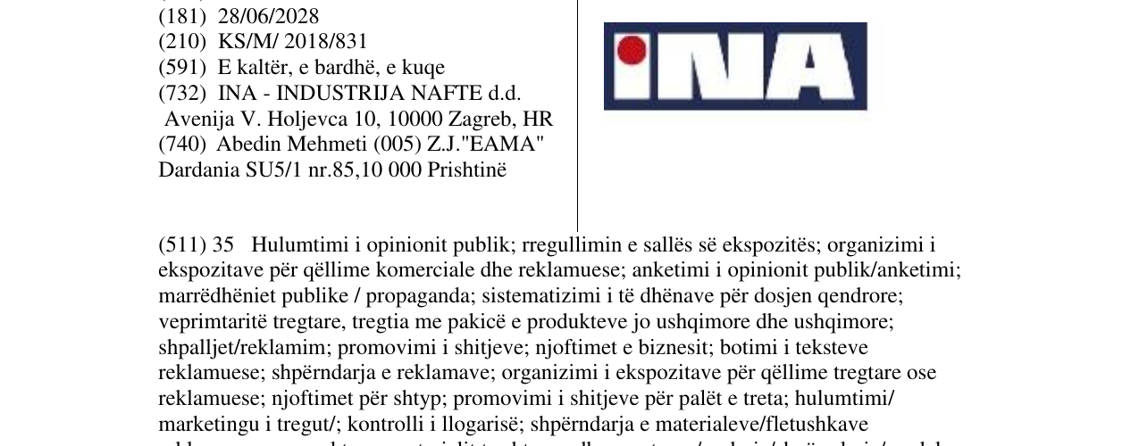 Zëri i markës INA në buletin