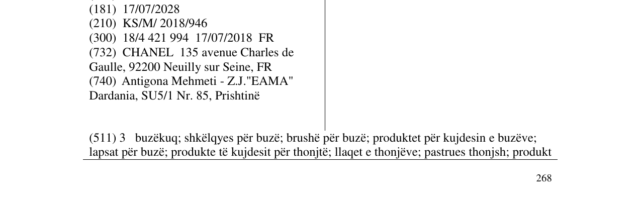 Zëri i markës PARIS-RIVIERA në buletin