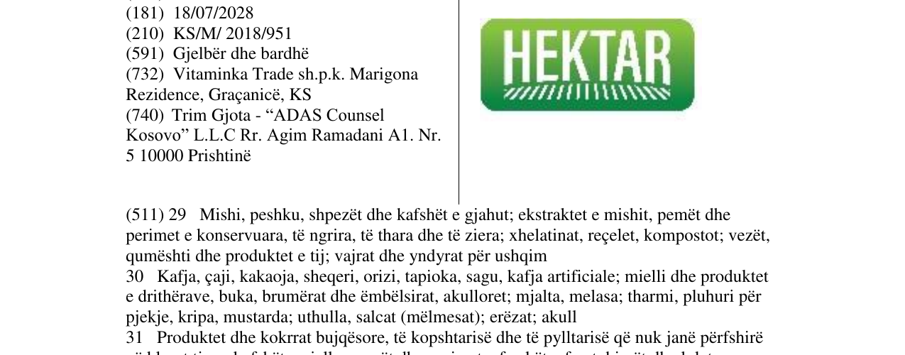 Zëri i markës HEKTAR në buletin