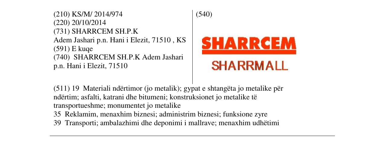 Zëri i markës SHARRCEM SHARRMALL në buletin
