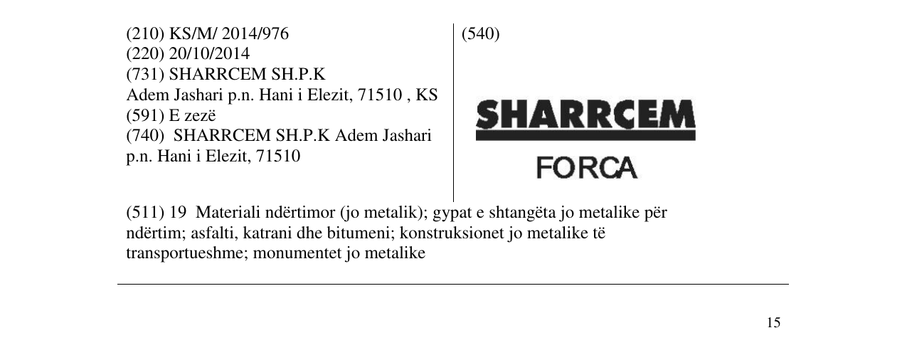 Zëri i markës SHARRCEM FORCA në buletin