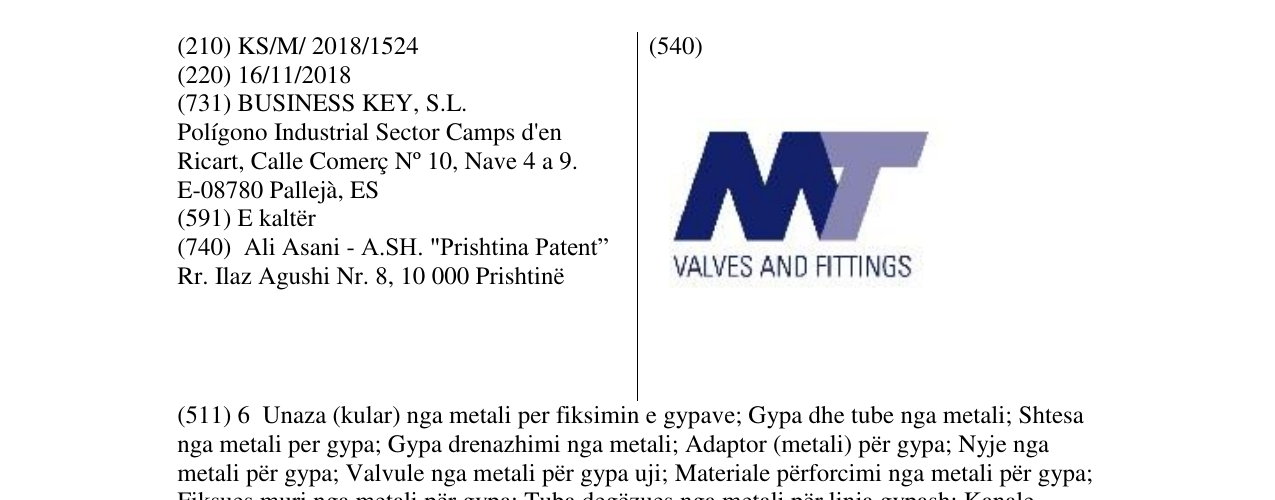 Zëri i markës VALVES AND FITTINGS në buletin