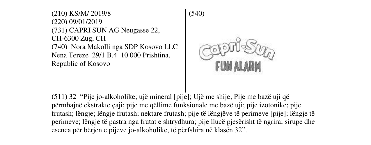 Zëri i markës Capri-Sun FUN ALARM në buletin