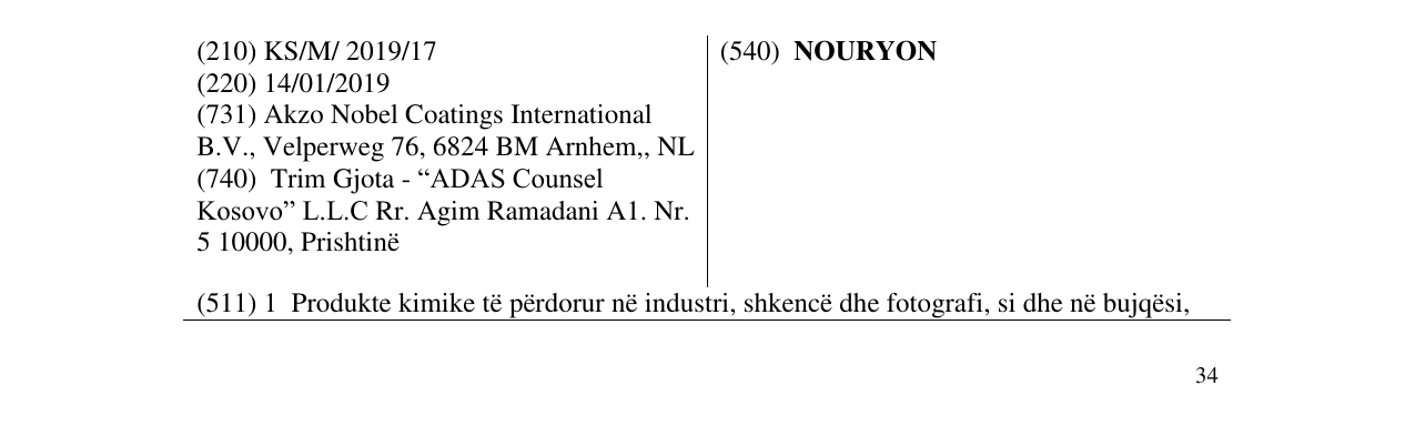 Zëri i markës NOURYON në buletin