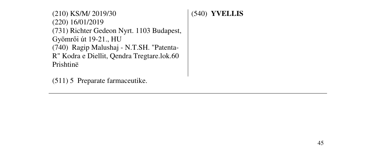 Zëri i markës YVELLIS në buletin