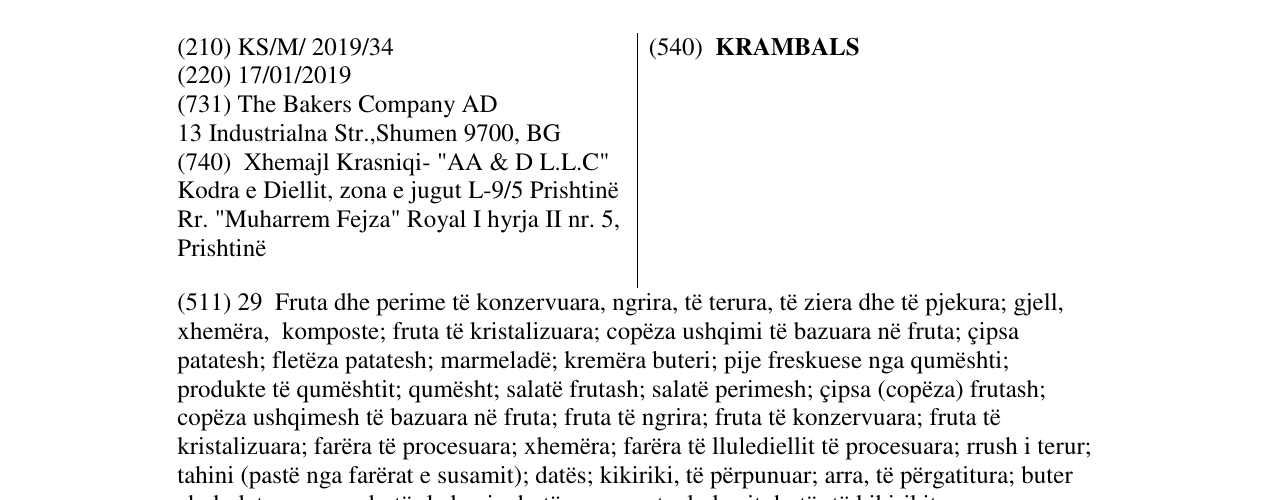 Zëri i markës KRAMBALS në buletin