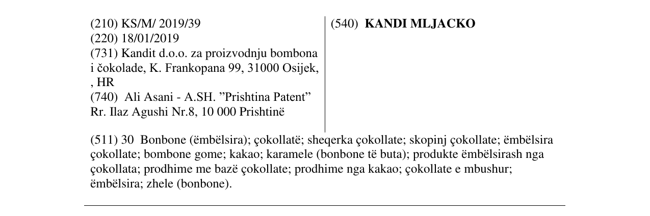 Zëri i markës KANDI MLJACKO në buletin