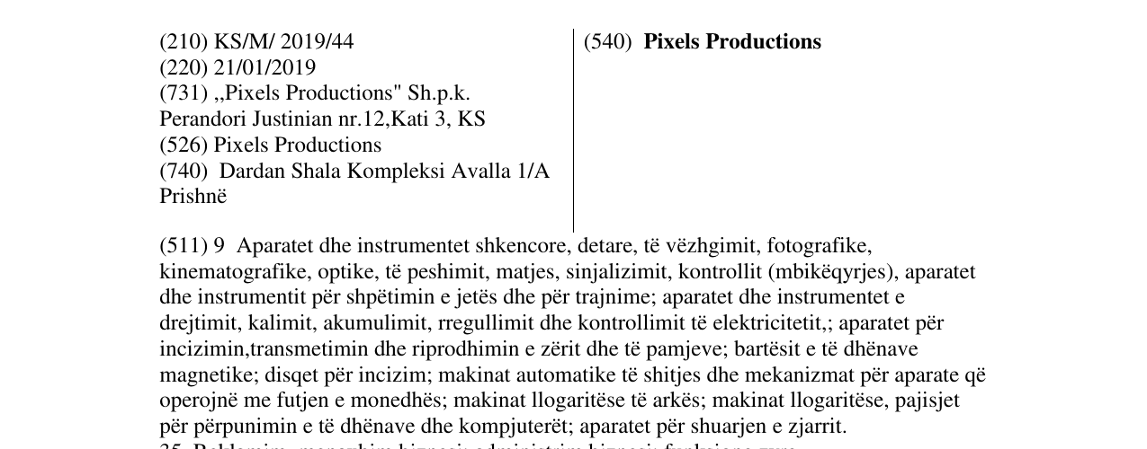 Zëri i markës Pixels Productions në buletin