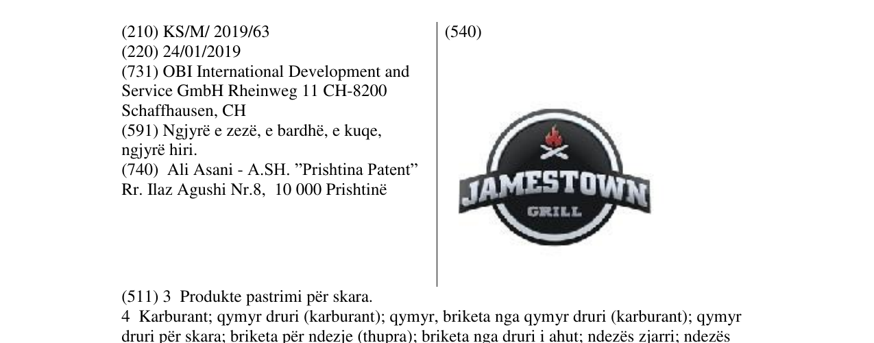 Zëri i markës JAMESTOWN në buletin
