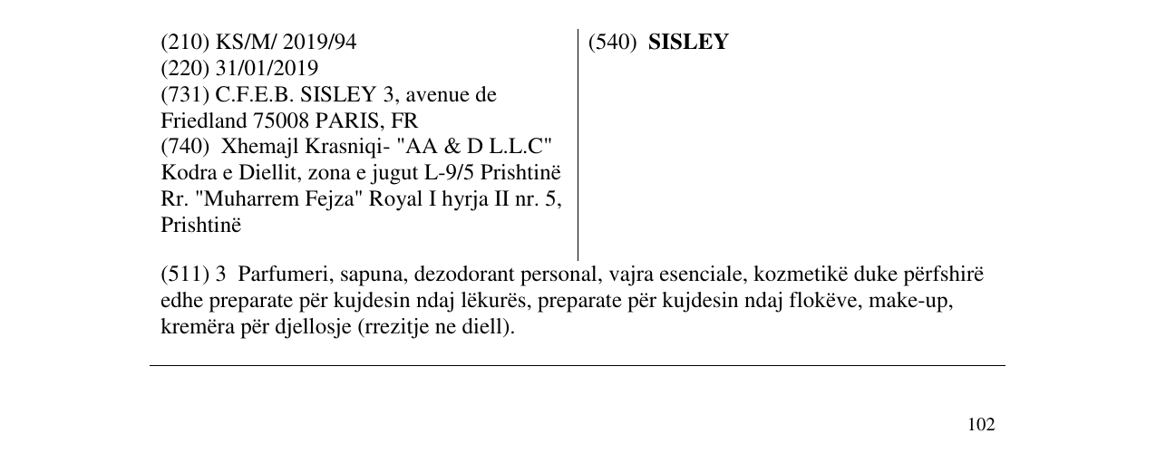 Zëri i markës SISLEY në buletin