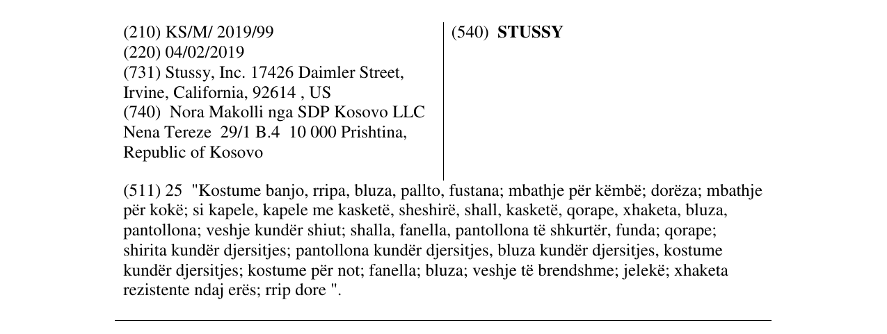 Zëri i markës STUSSY në buletin