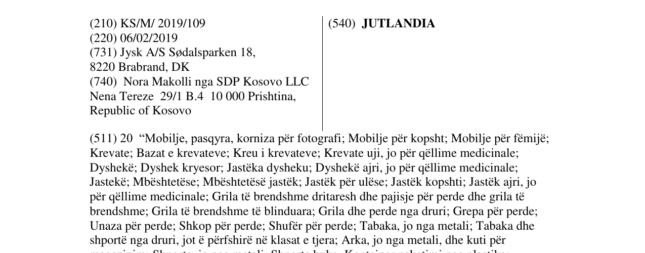 Zëri i markës JUTLANDIA në buletin