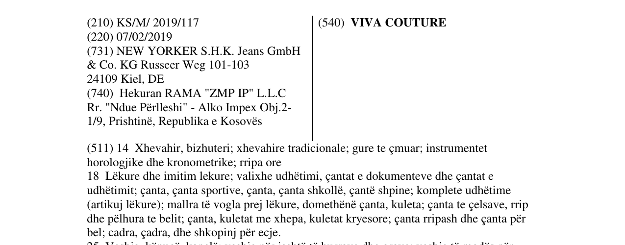 Zëri i markës VIVA COUTURE në buletin