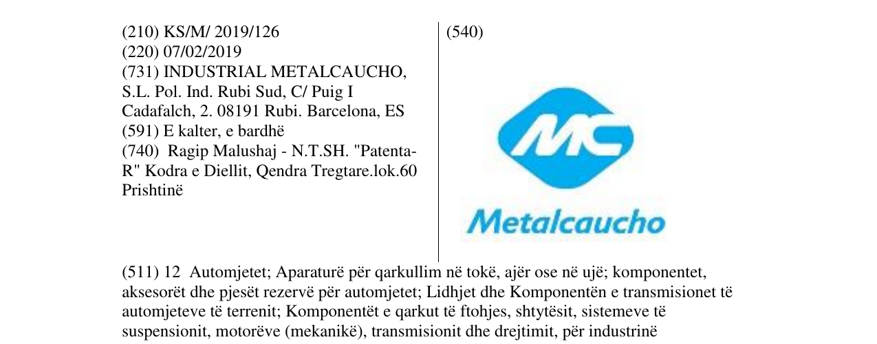 Zëri i markës Metalcaucho në buletin