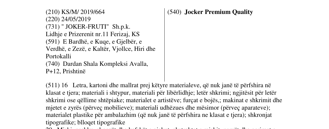 Zëri i markës Jocker Premium Quality në buletin