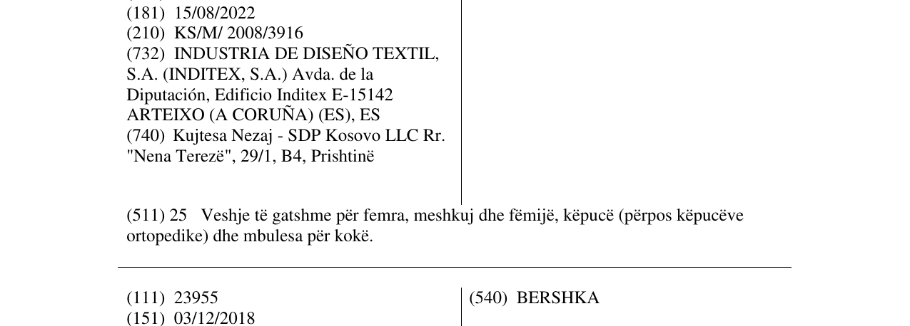Zëri i markës BERSHKA në buletin