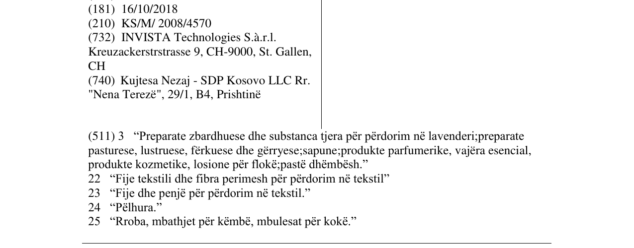 Zëri i markës LYCRA në buletin