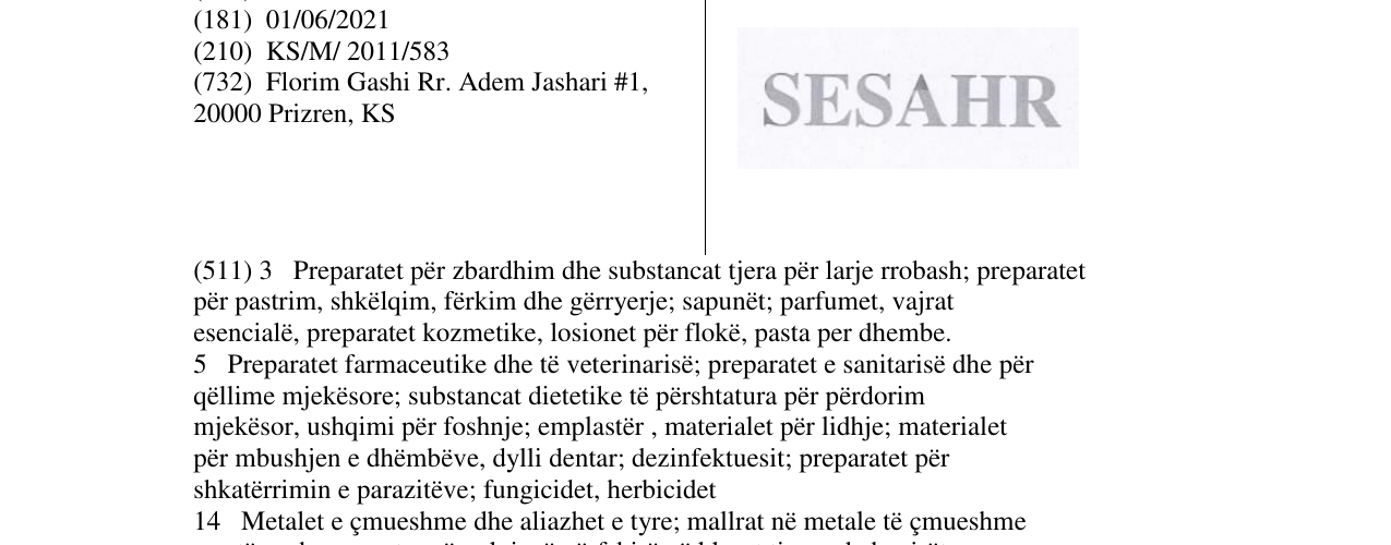 Zëri i markës SESAHR në buletin