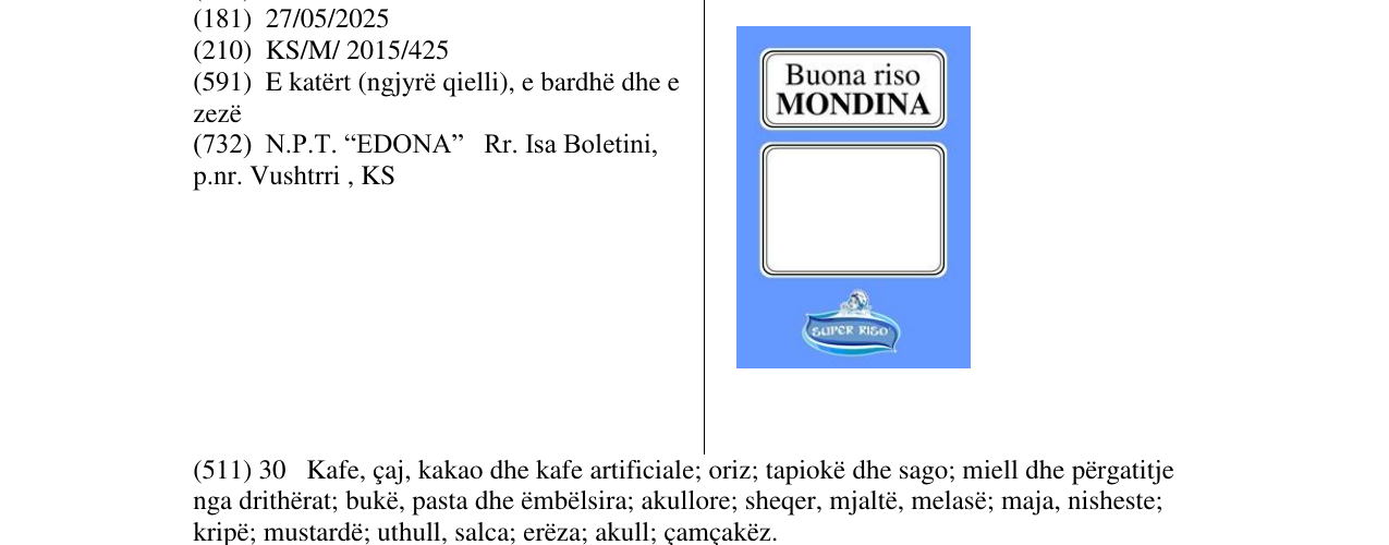 Zëri i markës Buona riso MONDINA në buletin