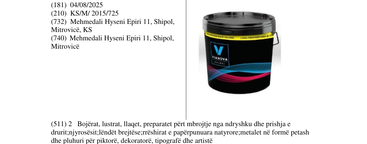 Zëri i markës V VIANOVA COLOR në buletin