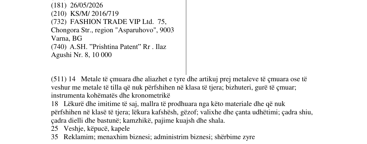 Zëri i markës CARDUCCI në buletin