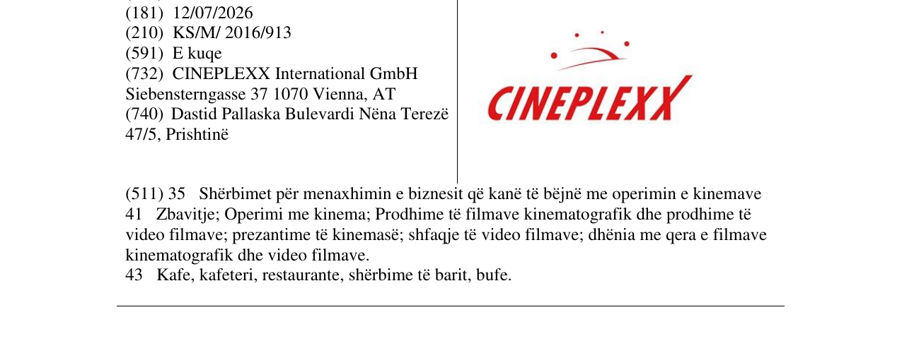 Zëri i markës CINEPLEXX në buletin