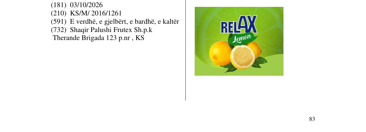 Zëri i markës RELAX Lemon në buletin