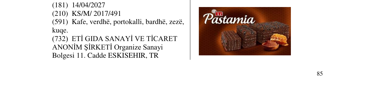 Zëri i markës Pastamia në buletin
