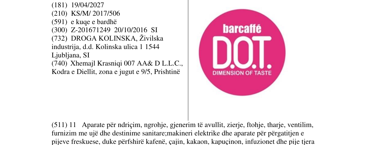 Zëri i markës D.O.T.barcaffe në buletin