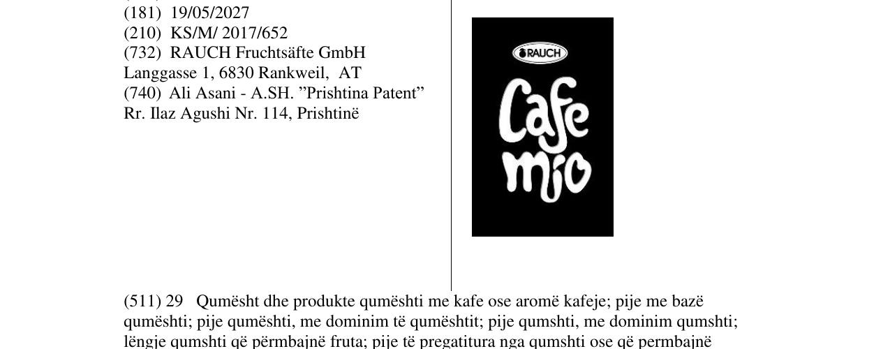 Zëri i markës Cafe mio në buletin
