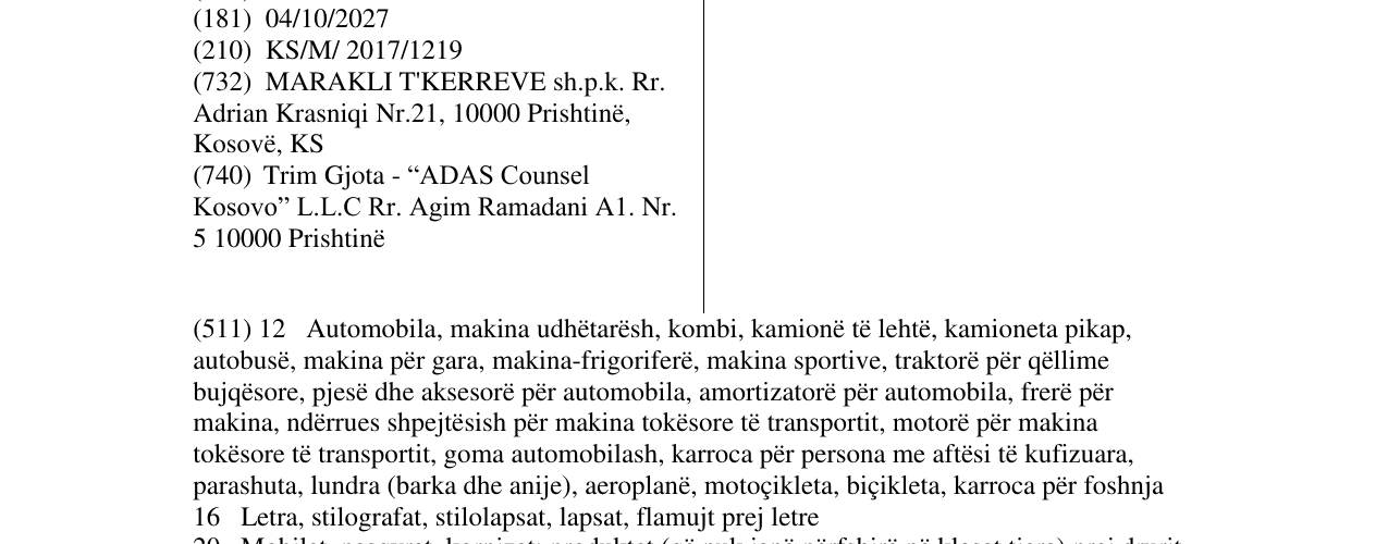 Zëri i markës MARAKLI në buletin