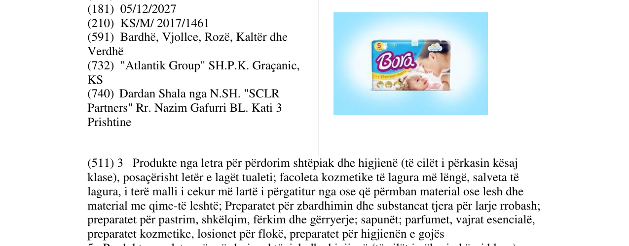 Zëri i markës Bora 5 në buletin