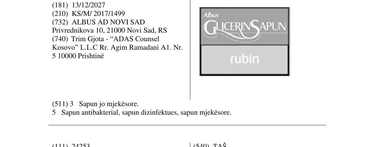 Zëri i markës Albus Glicerin Sapun rubin në buletin