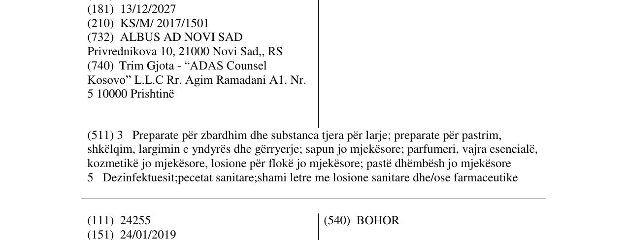 Zëri i markës PALMIRA në buletin