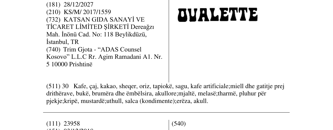 Zëri i markës OVALETTE në buletin