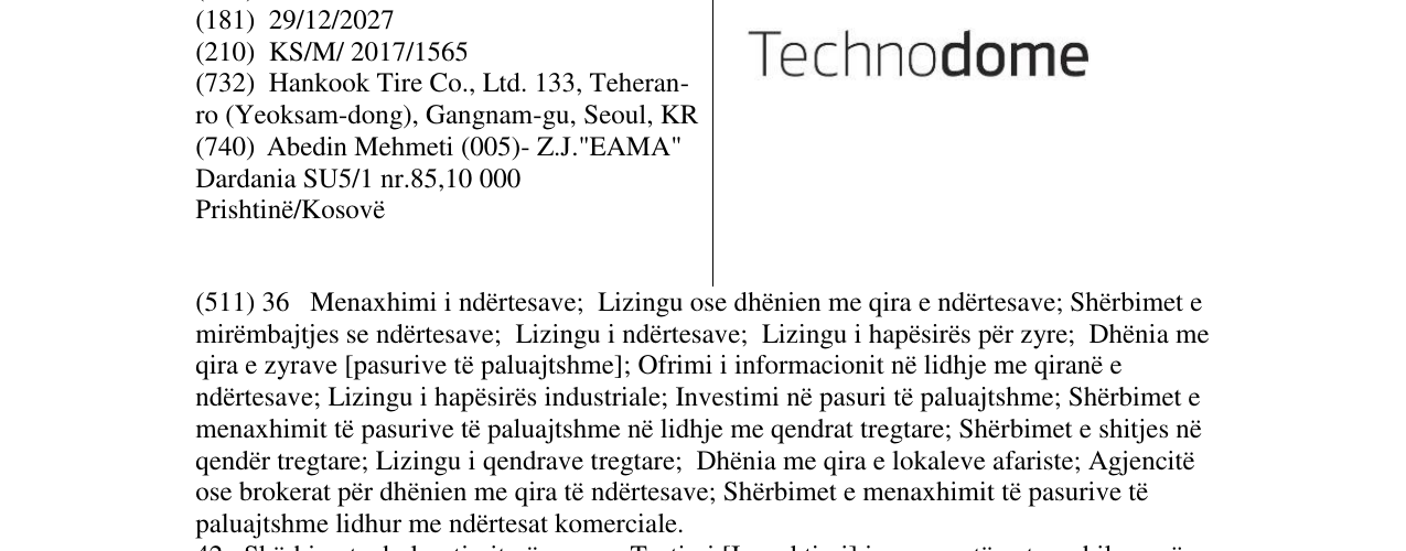 Zëri i markës Technodome në buletin