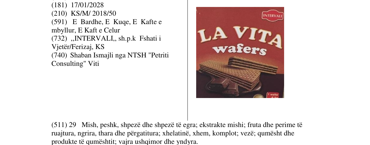 Zëri i markës LA VITA Wafers në buletin