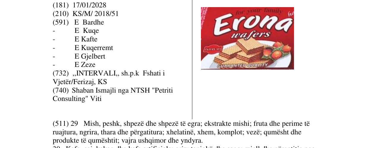 Zëri i markës Erona në buletin