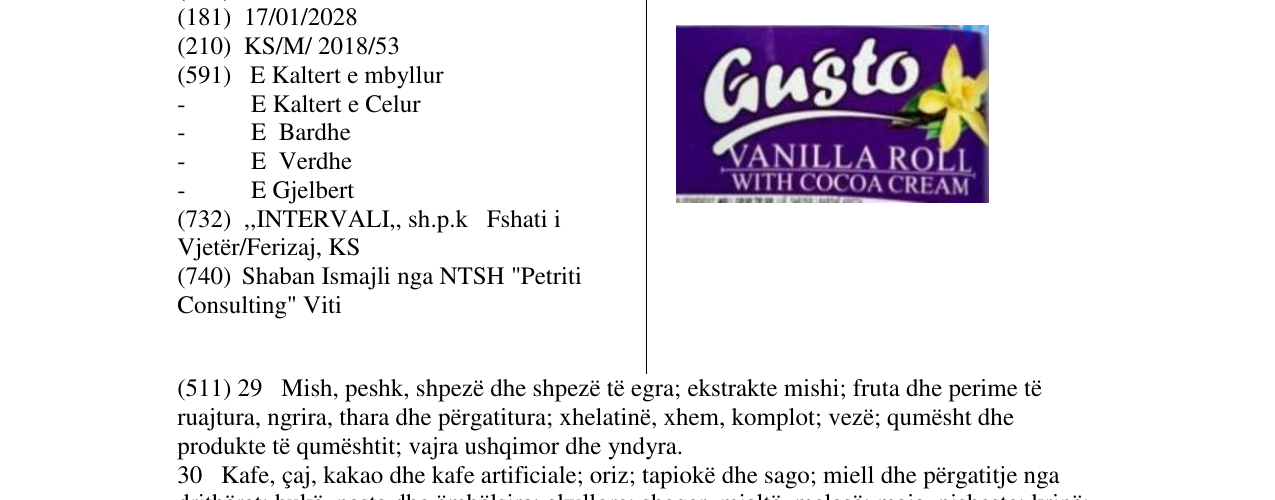 Zëri i markës Gusto Vanilla roll në buletin
