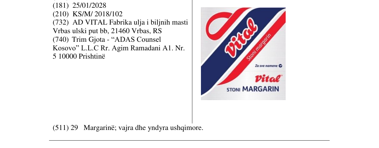 Zëri i markës Vital stoni MARGARIN në buletin