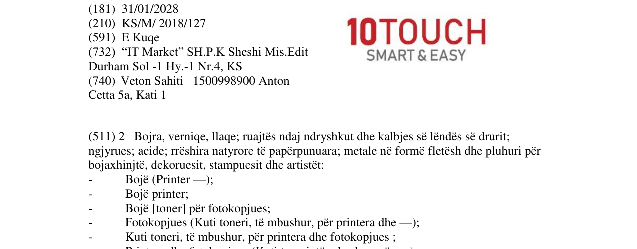 Zëri i markës 10TOUCH SMART & EASY në buletin