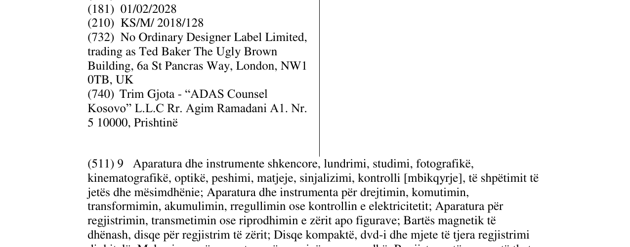Zëri i markës TED BAKER në buletin