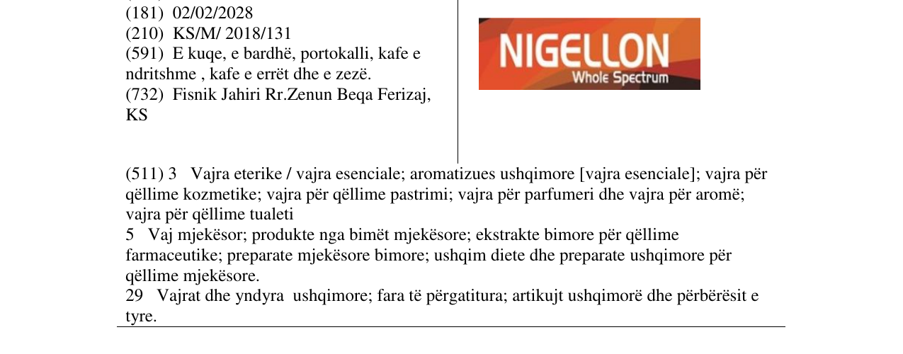 Zëri i markës NIGELLON në buletin