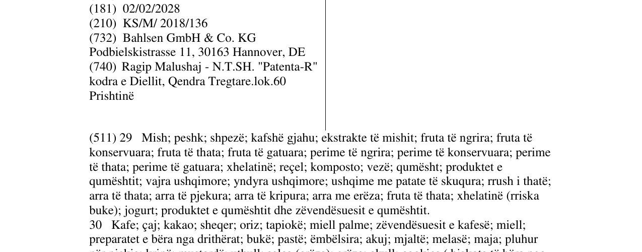 Zëri i markës BAHLSEN në buletin