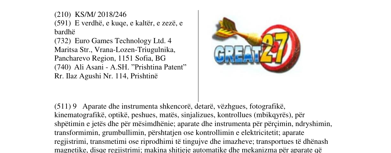 Zëri i markës GREAT 27 në buletin