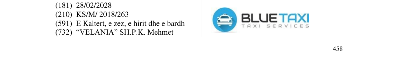 Zëri i markës BLUETAXI në buletin