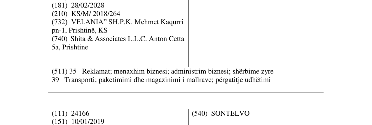 Zëri i markës BLUE TAXI në buletin