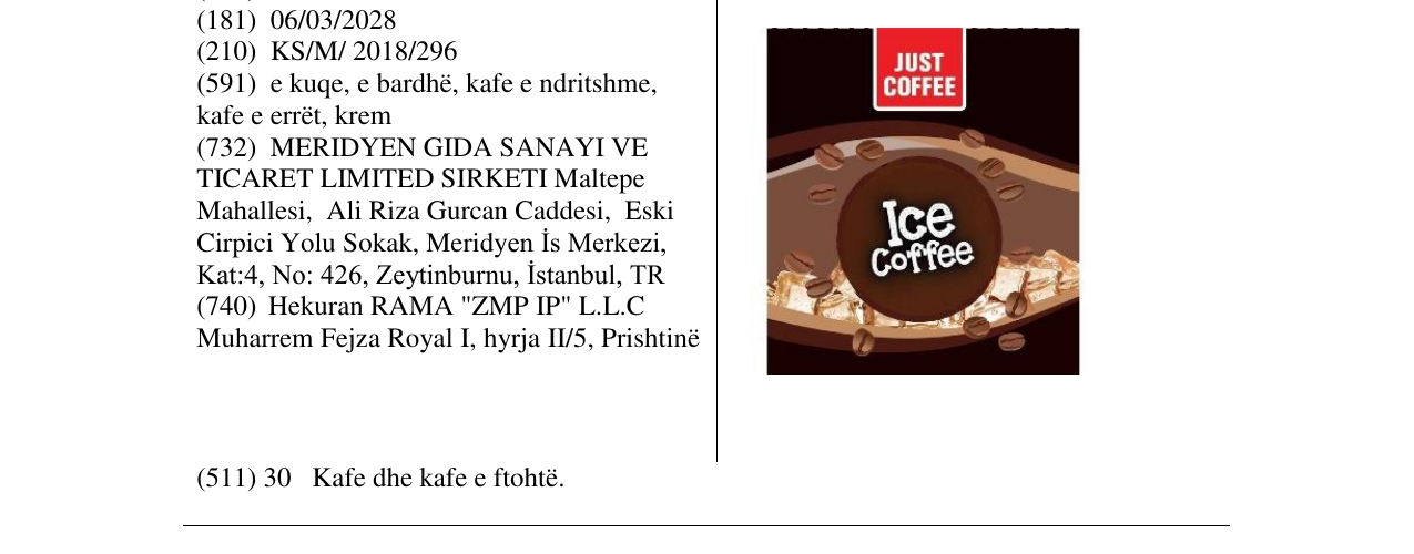 Zëri i markës Ice Coffee në buletin