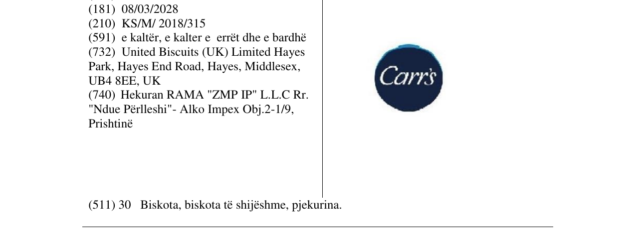 Zëri i markës Carr's në buletin