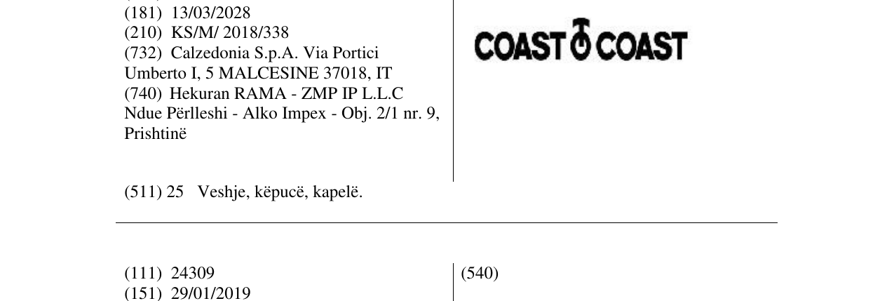 Zëri i markës COAST O COAST në buletin